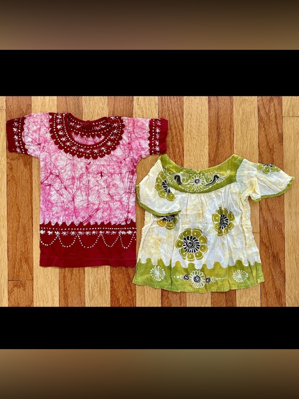 Lot of 2 Vintage 1970s Girls Boho Dress Top Shirt Indonesian Batik Tie Dye 5 5T